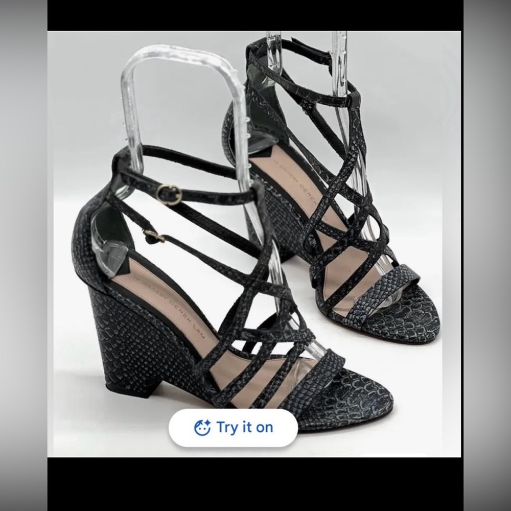 Crosby Derek Lam Zanzibar Wedge Leather Heels snakeskin texture black size 6.5